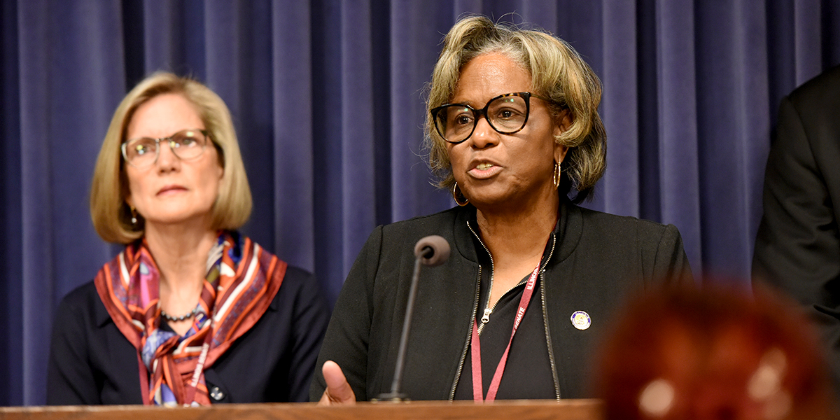 Sen. Suzy Glowiak Hilton (L) and Sen. Doris Turner (R)