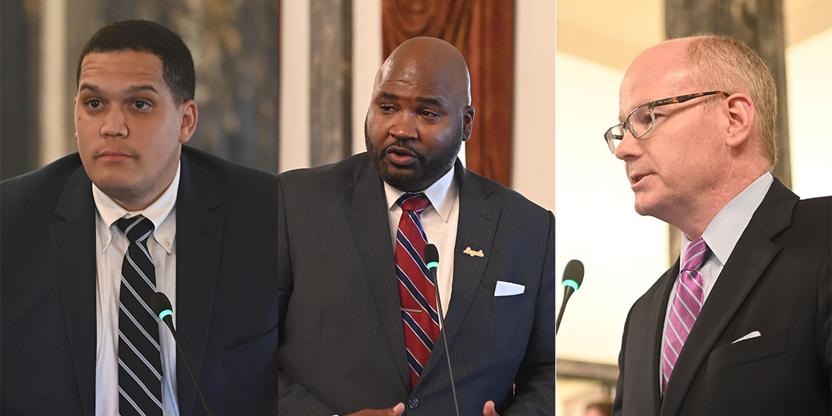 Sen. Robert Peters, Sen. Elgie R. Sims, Jr., Senate President Don Harmon