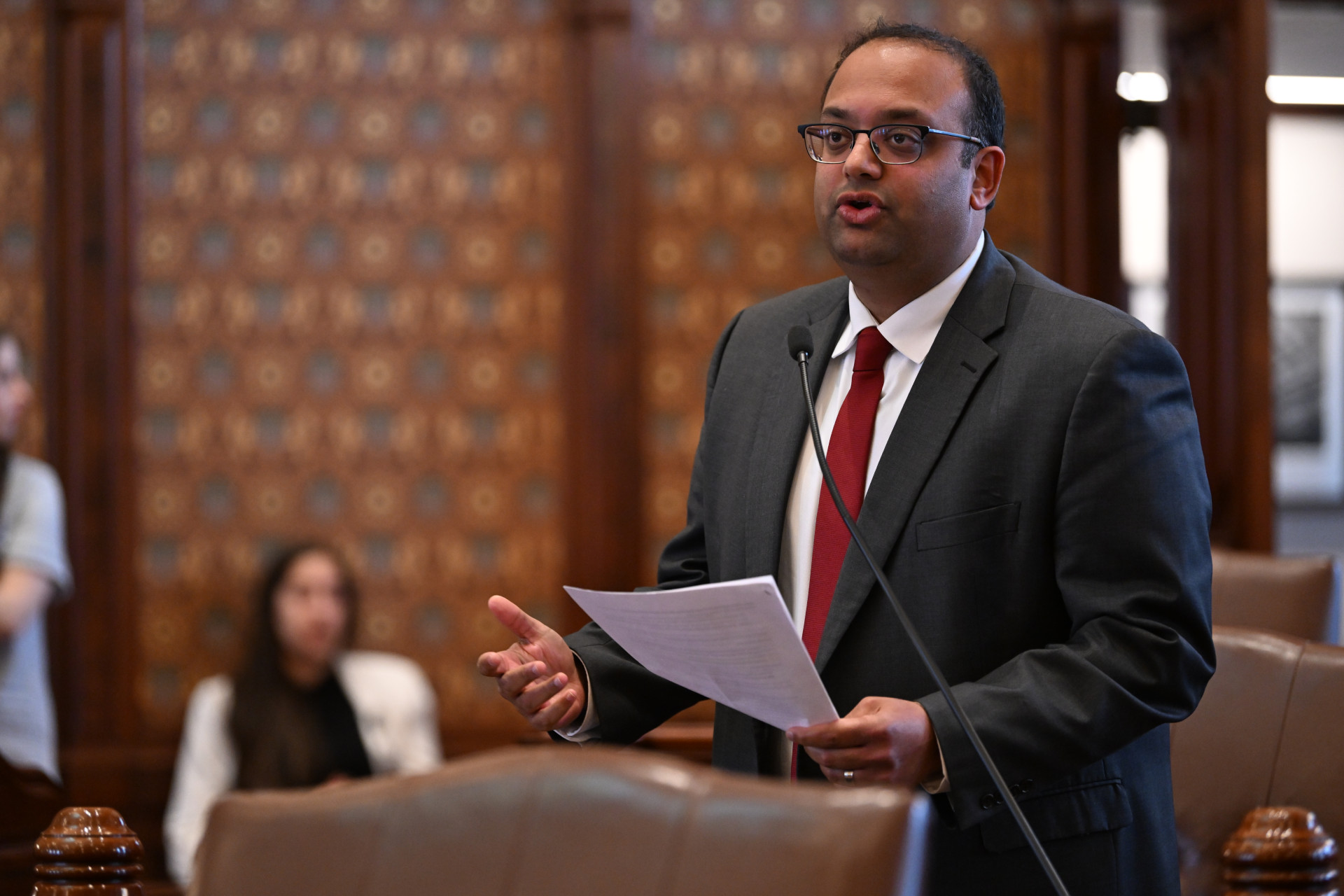 State Senator Villivalam addresses the Senate.