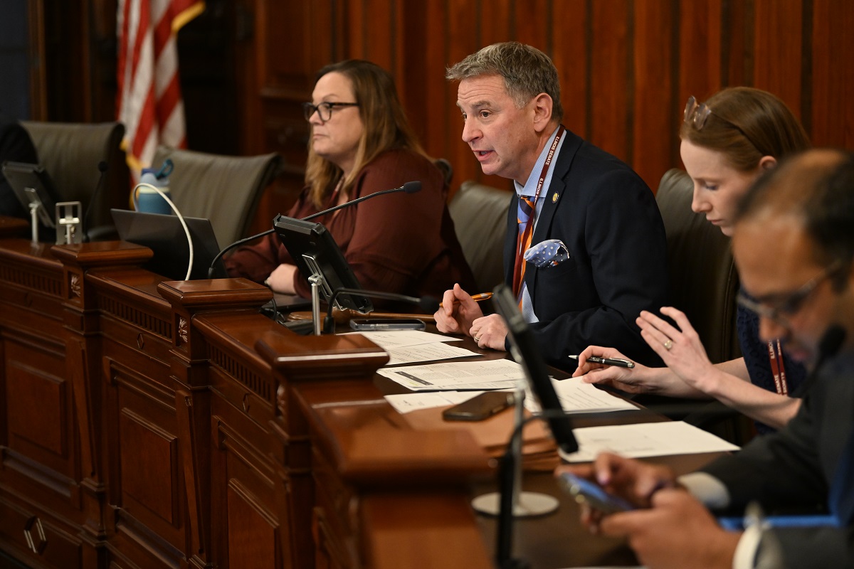 State Senator Paul Faraci speaks in a committee