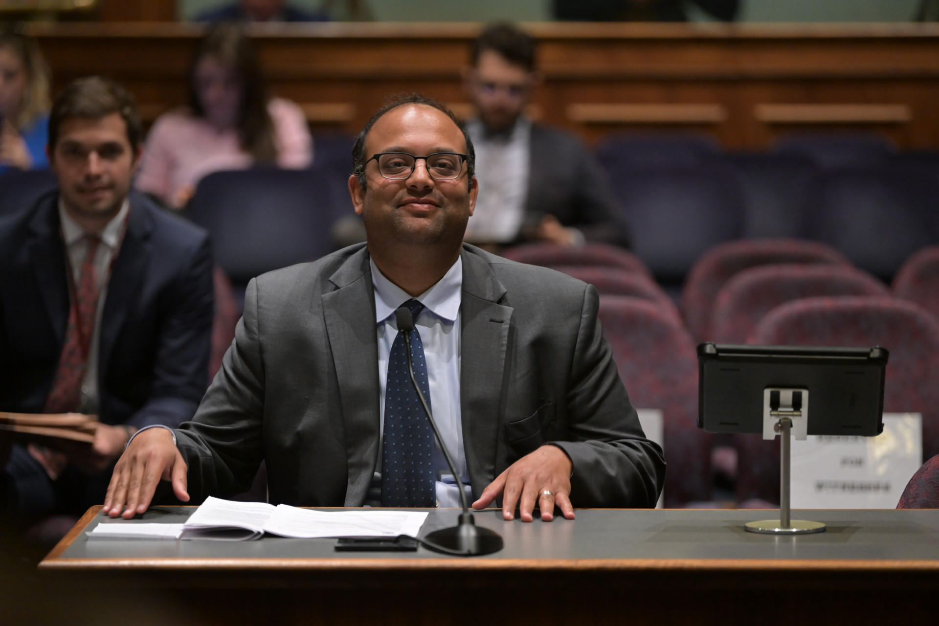 State Senator Ram Villivalam at a committee meeting