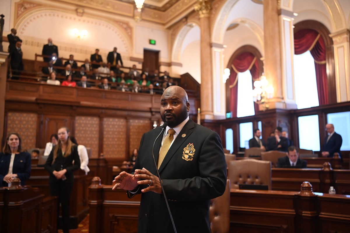 State Senator Elgie Sims addresses the Senate.