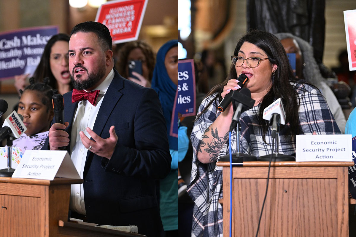 State Senators Omar Aquino and Graciela Guzman speak at press conferences