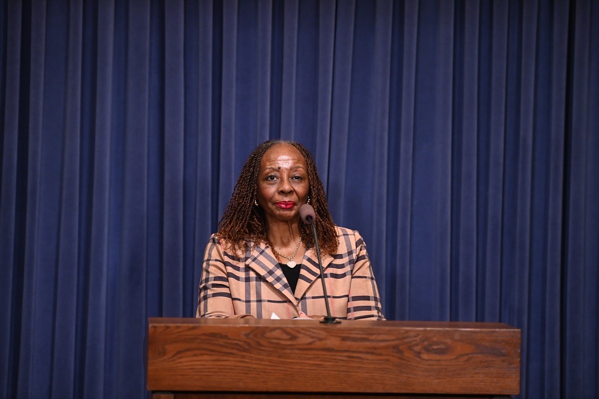 State Senator Mattie Hunter speaks at a press conference