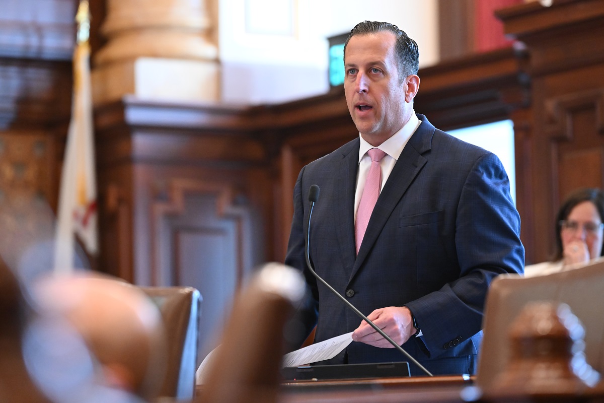 State Senator Michael E. Hastings speaks on the Senate floor