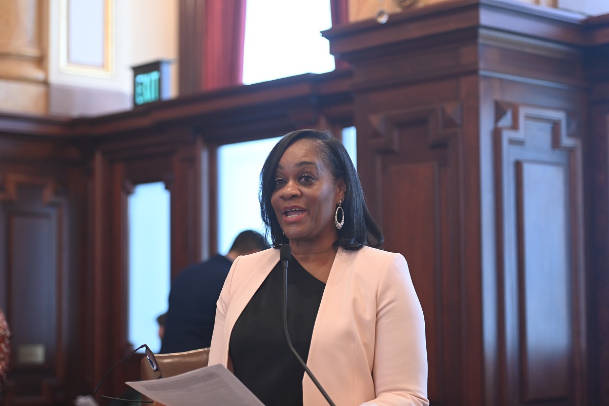 State Senator Kimberly A. Lightford speaks on the Senate floor