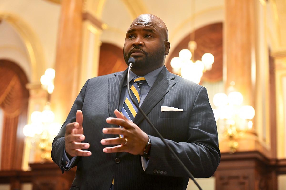 State Senator Elgie Sims Jr. speaks