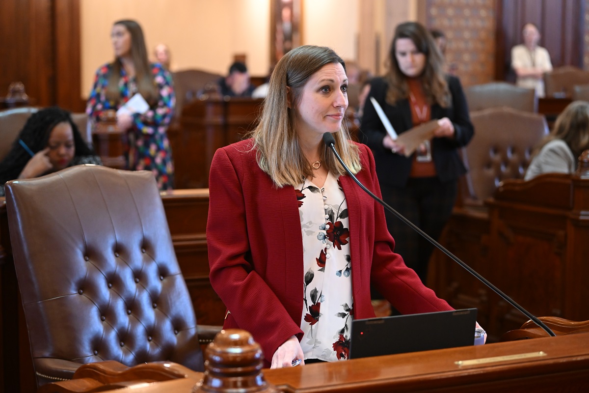 State Senator Rachel Ventura addresses the Illinois Senate.