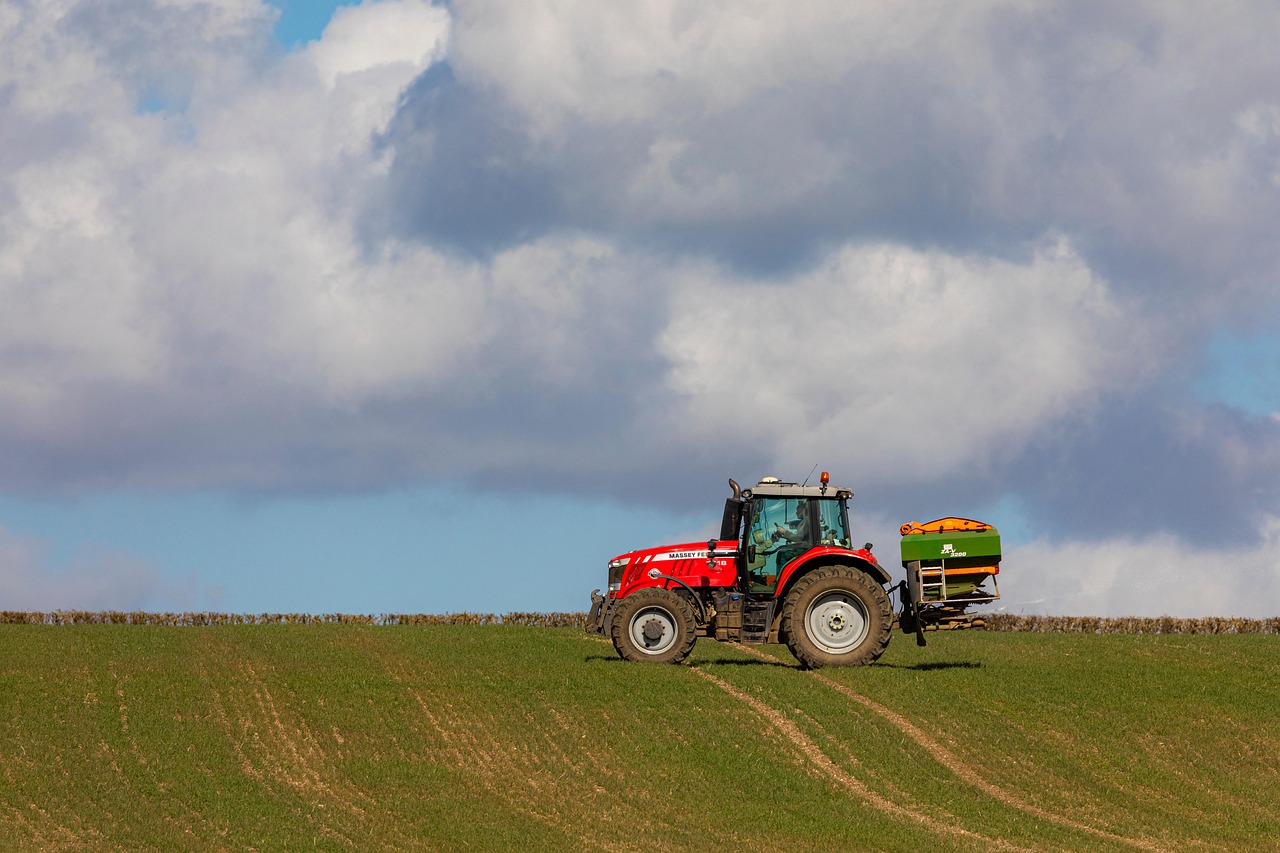 A tractor sitting on a field
